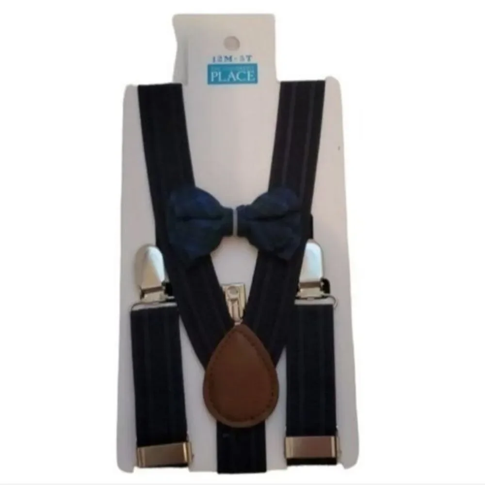 Children's Place Bow Tie Suspenders Set Little Boys Size 12M-5T Blue Green NWT